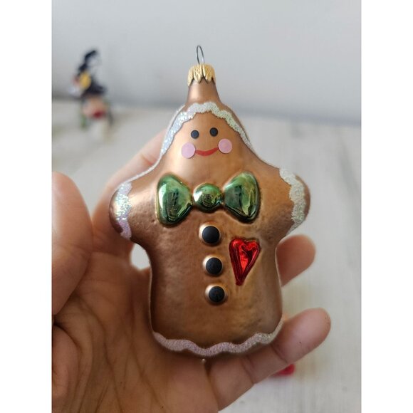 Gingerbread Baker glass ornament heart set Xmas tree - Picture 5 of 8